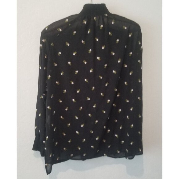 CAbi #5338 Womens Long Sleeve Sheer Blouse Top Medium Black Floral Embroidered - Picture 2 of 9